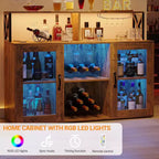 Meuble de bar de cuisine DobleePy, buffet autoportant avec armoire de rangement, casier à vin et porte-verres
