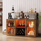 Meuble de bar de cuisine DobleePy, buffet autoportant avec armoire de rangement, casier à vin et porte-verres