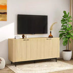 Desserte de buffet Dyonery de 58 pouces avec rangement, meuble à rainures avec étagères réglables et 4 portes, couleur noir/bois naturel