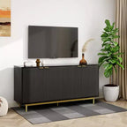 Desserte de buffet Dyonery de 58 pouces avec rangement, meuble à rainures avec étagères réglables et 4 portes, couleur noir/bois naturel