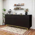 Desserte de buffet Dyonery de 58 pouces avec rangement, meuble à rainures avec étagères réglables et 4 portes, couleur noir/bois naturel