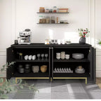 Desserte de buffet Dyonery de 58 pouces avec rangement, meuble à rainures avec étagères réglables et 4 portes, couleur noir/bois naturel
