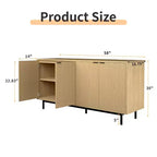 Desserte de buffet Dyonery de 58 pouces avec rangement, meuble à rainures avec étagères réglables et 4 portes, couleur noir/bois naturel