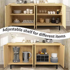 Desserte de buffet Dyonery de 58 pouces avec rangement, meuble à rainures avec étagères réglables et 4 portes, couleur noir/bois naturel
