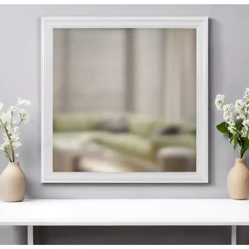 Miroir d'appoint encadré en bois blanc carré HomeRoots 38