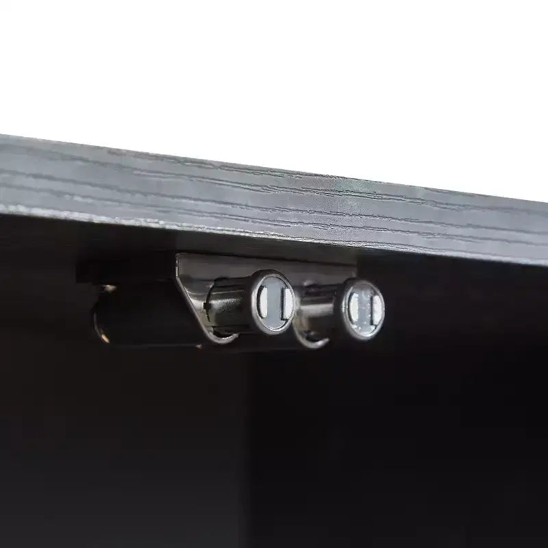 Meuble TV ondulé 64 W avec lumières LED, buffet rond à rayures verticales, meuble de rangement en verre trempé avec cadre de porte en aluminium, noir - ModernLuxe