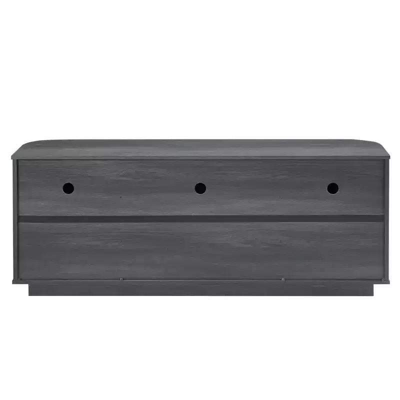 Meuble TV ondulé 64 W avec lumières LED, buffet rond à rayures verticales, meuble de rangement en verre trempé avec cadre de porte en aluminium, noir - ModernLuxe