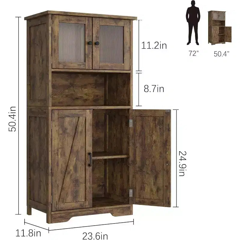 Acekool Meuble de salle de bain de ferme 54 avec portes vitrées, étagères réglables et garde-manger de rangement autoportant pour cuisine, salon et salle à manger