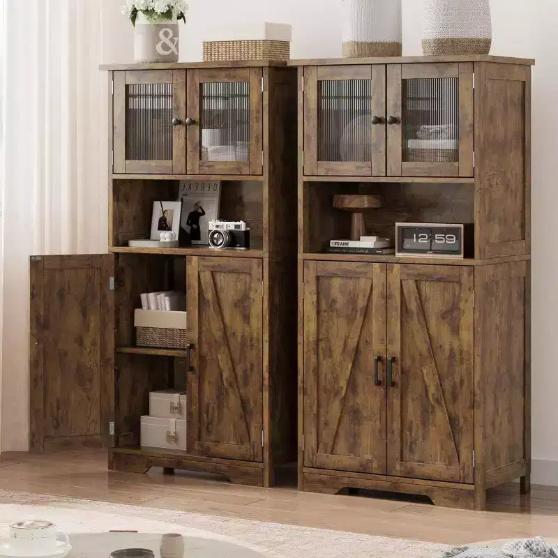 Acekool Meuble de salle de bain de ferme 54 avec portes vitrées, étagères réglables et garde-manger de rangement autoportant pour cuisine, salon et salle à manger