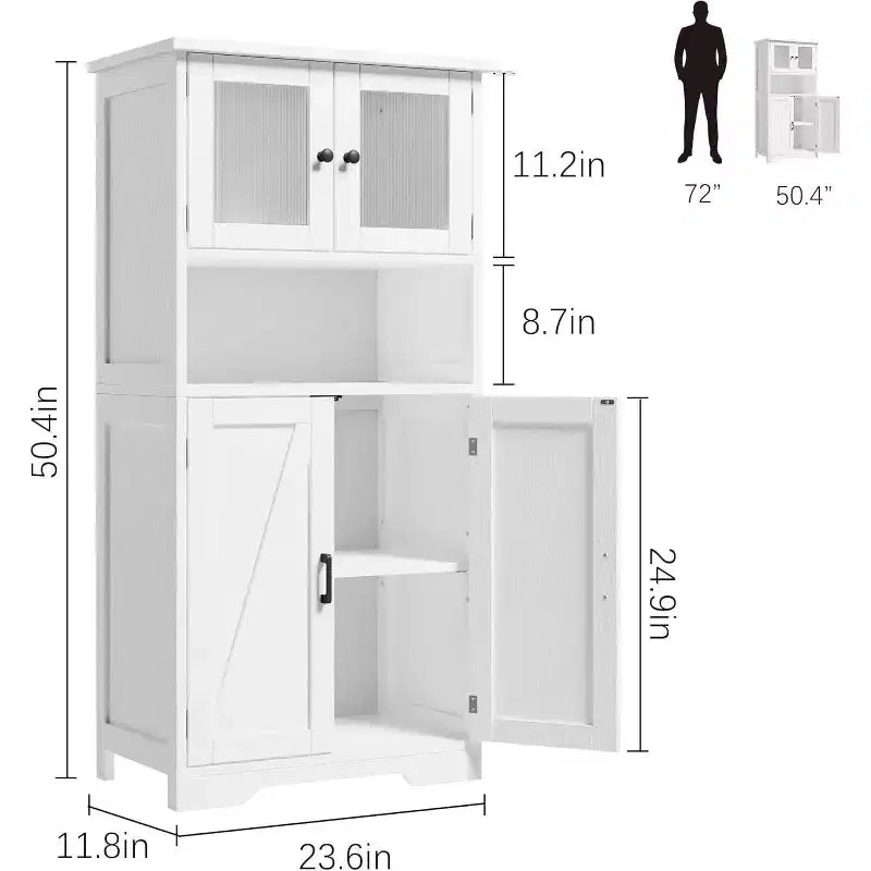Acekool Meuble de salle de bain de ferme 54 avec portes vitrées, étagères réglables et garde-manger de rangement autoportant pour cuisine, salon et salle à manger
