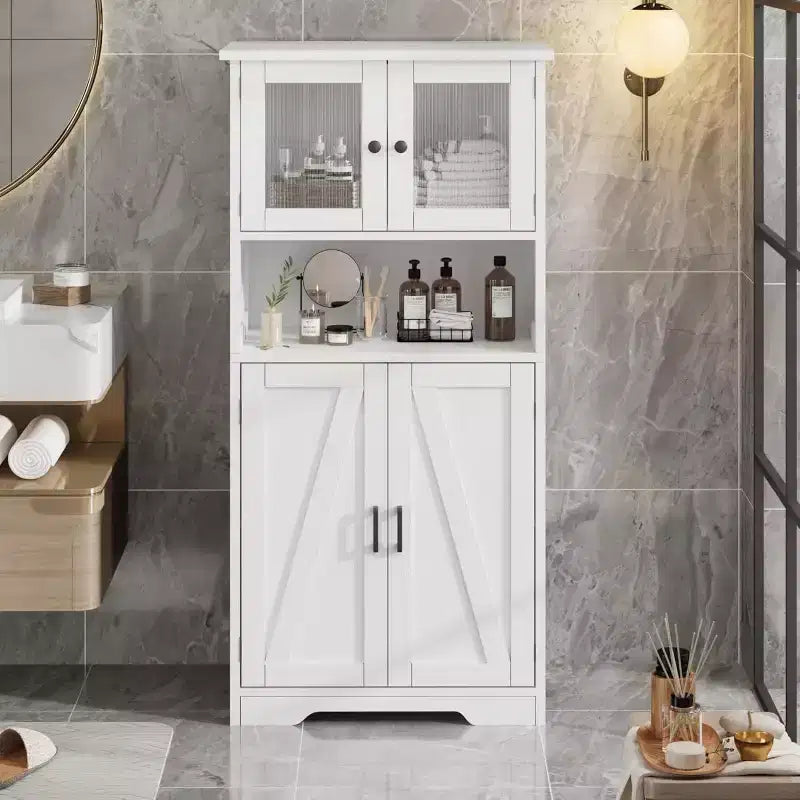 Acekool Meuble de salle de bain de ferme 54 avec portes vitrées, étagères réglables et garde-manger de rangement autoportant pour cuisine, salon et salle à manger