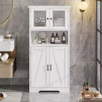 Acekool Meuble de salle de bain de ferme 54 avec portes vitrées, étagères réglables et garde-manger de rangement autoportant pour cuisine, salon et salle à manger