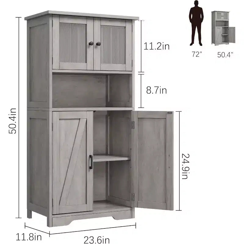 Acekool Meuble de salle de bain de ferme 54 avec portes vitrées, étagères réglables et garde-manger de rangement autoportant pour cuisine, salon et salle à manger