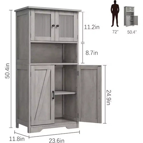 Acekool Meuble de salle de bain de ferme 54 avec portes vitrées, étagères réglables et garde-manger de rangement autoportant pour cuisine, salon et salle à manger