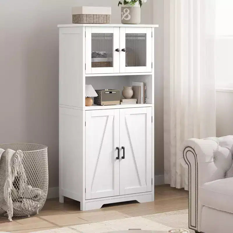 Acekool Meuble de salle de bain de ferme 54 avec portes vitrées, étagères réglables et garde-manger de rangement autoportant pour cuisine, salon et salle à manger