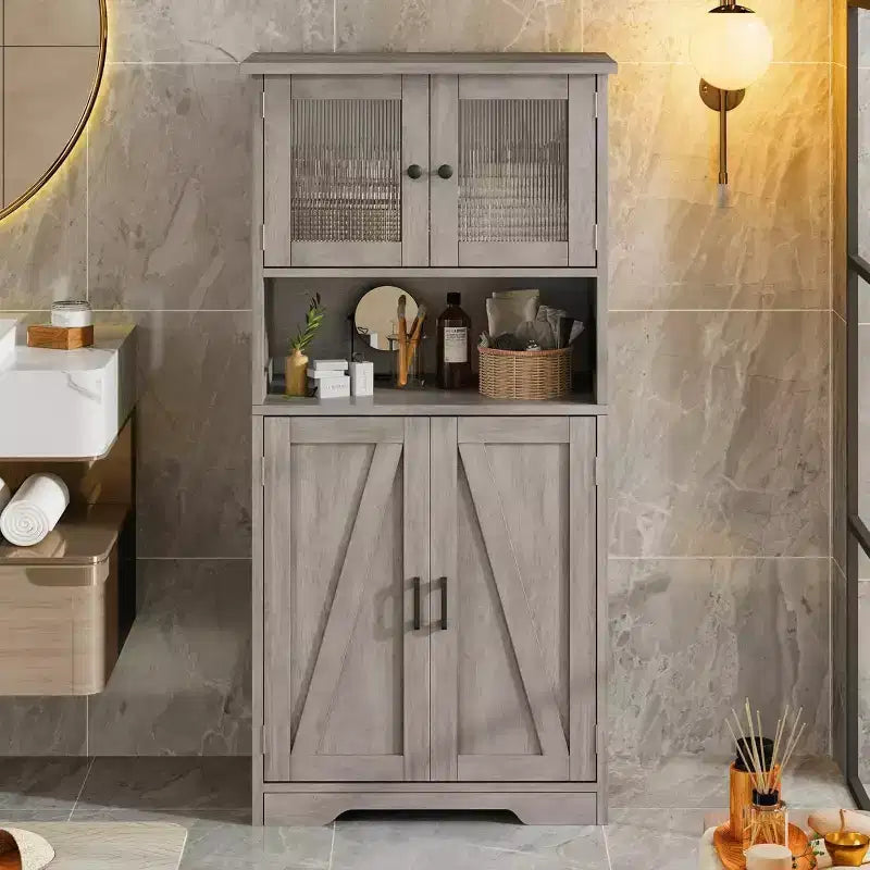 Acekool Meuble de salle de bain de ferme 54 avec portes vitrées, étagères réglables et garde-manger de rangement autoportant pour cuisine, salon et salle à manger
