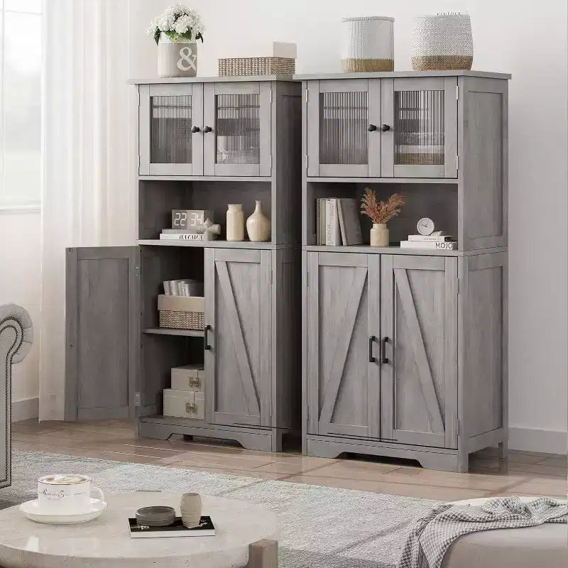 Acekool Meuble de salle de bain de ferme 54 avec portes vitrées, étagères réglables et garde-manger de rangement autoportant pour cuisine, salon et salle à manger
