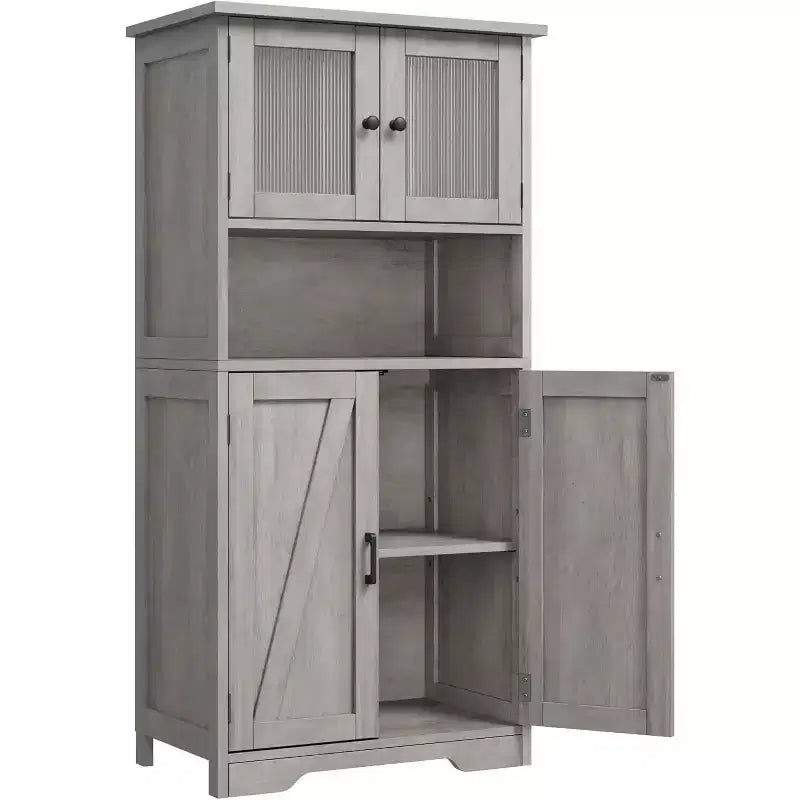 Acekool Meuble de salle de bain de ferme 54 avec portes vitrées, étagères réglables et garde-manger de rangement autoportant pour cuisine, salon et salle à manger