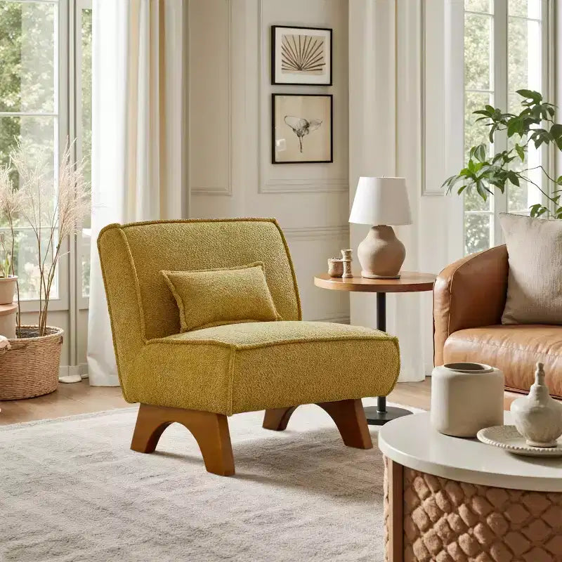 Fauteuil d'appoint déhoussable Art Leon en tissu avec pieds en bois