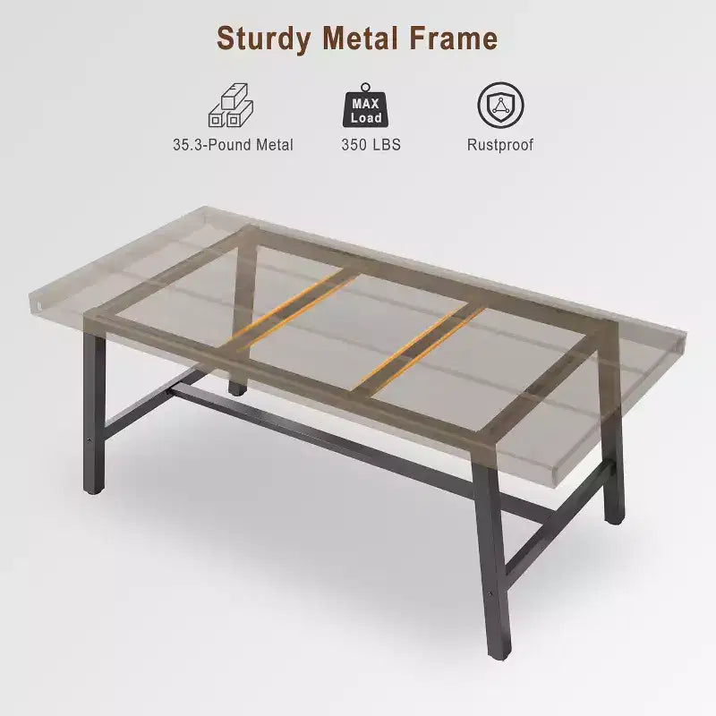 Table de salle à manger rustique en bois pour 6-8 personnes avec pieds robustes en métal noir, design industriel rectangulaire, parfaite pour la cuisine, la salle à manger, le salon
