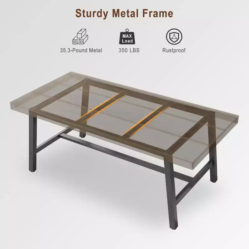 Table de salle à manger rustique en bois pour 6-8 personnes avec pieds robustes en métal noir, design industriel rectangulaire, parfaite pour la cuisine, la salle à manger, le salon