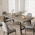 Table de salle à manger rustique en bois pour 6-8 personnes avec pieds robustes en métal noir, design industriel rectangulaire, parfaite pour la cuisine, la salle à manger, le salon