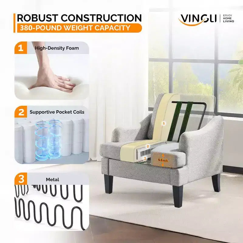 Fauteuil d'appoint Karl Home de 31 pouces en lin avec accoudoir incliné