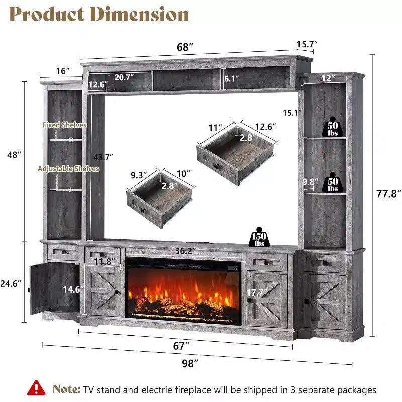 Meuble TV de ferme AMERLIFE avec cheminée