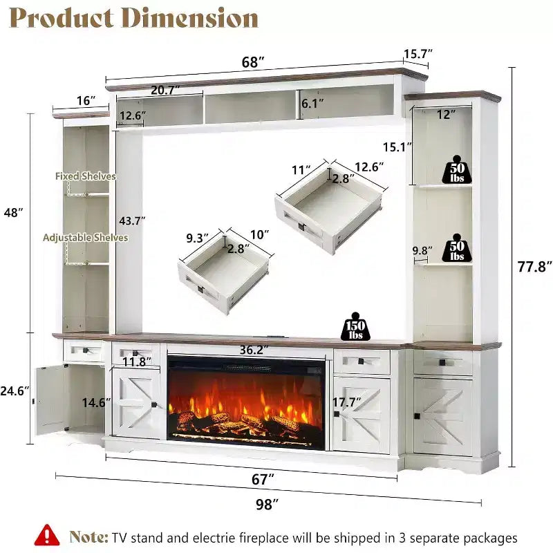 Meuble TV de ferme AMERLIFE avec cheminée