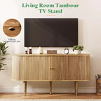 Meuble TV AMERLIFE 55, Console Moderne Mid-Century avec Porte Coulissante, Pieds en Bois Massif