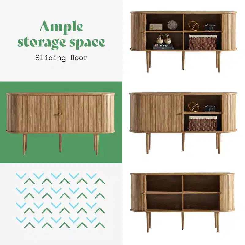 Meuble TV AMERLIFE 55, Console Moderne Mid-Century avec Porte Coulissante, Pieds en Bois Massif