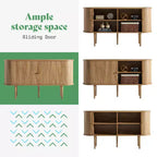 Meuble TV AMERLIFE 55, Console Moderne Mid-Century avec Porte Coulissante, Pieds en Bois Massif