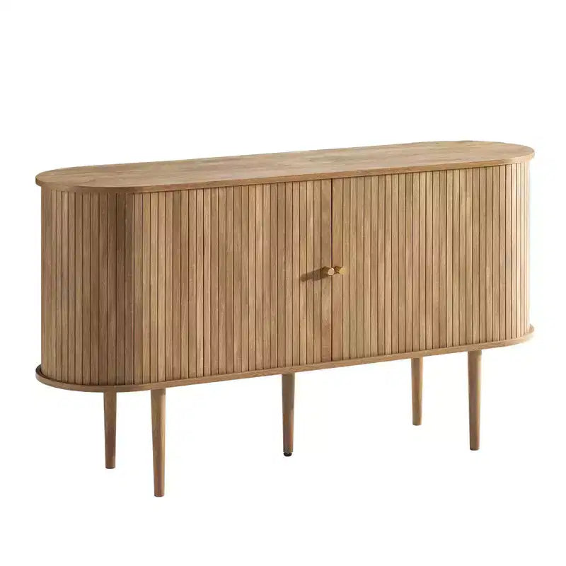 Meuble TV AMERLIFE 55, Console Moderne Mid-Century avec Porte Coulissante, Pieds en Bois Massif