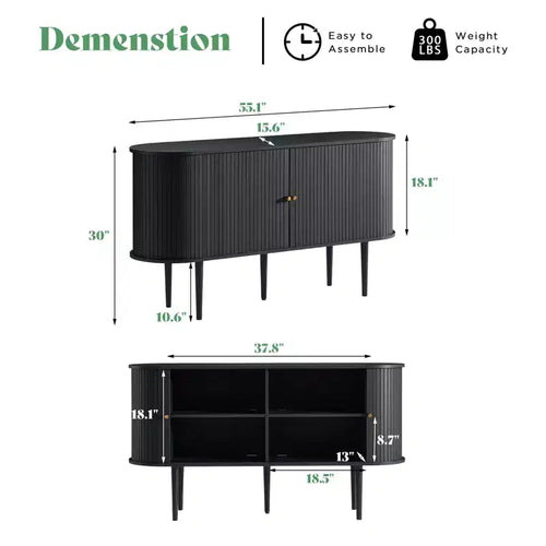 Meuble TV AMERLIFE 55, Console Moderne Mid-Century avec Porte Coulissante, Pieds en Bois Massif