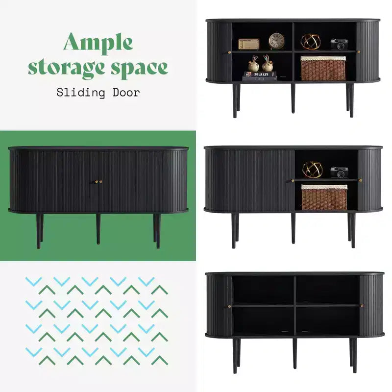 Meuble TV AMERLIFE 55, Console Moderne Mid-Century avec Porte Coulissante, Pieds en Bois Massif
