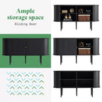 Meuble TV AMERLIFE 55, Console Moderne Mid-Century avec Porte Coulissante, Pieds en Bois Massif