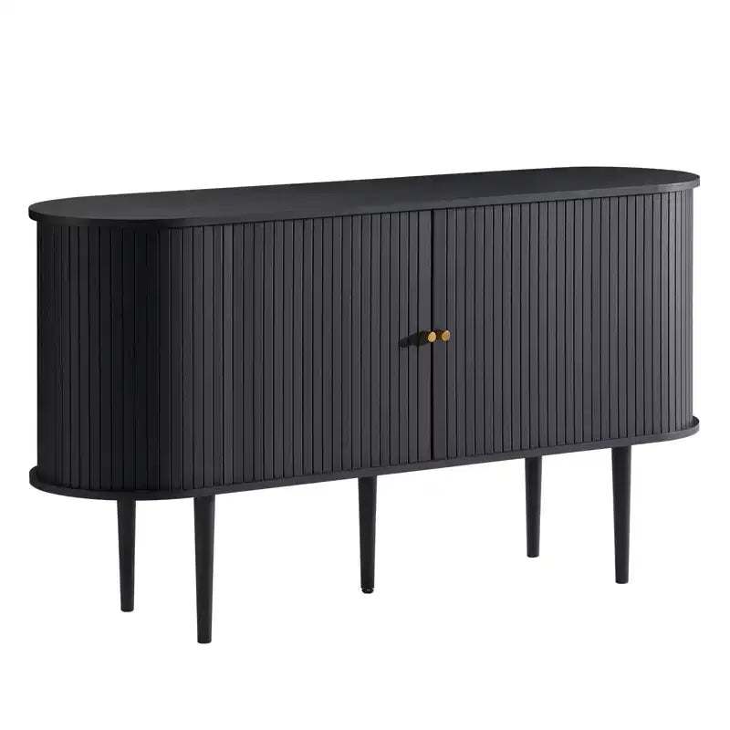 Meuble TV AMERLIFE 55, Console Moderne Mid-Century avec Porte Coulissante, Pieds en Bois Massif
