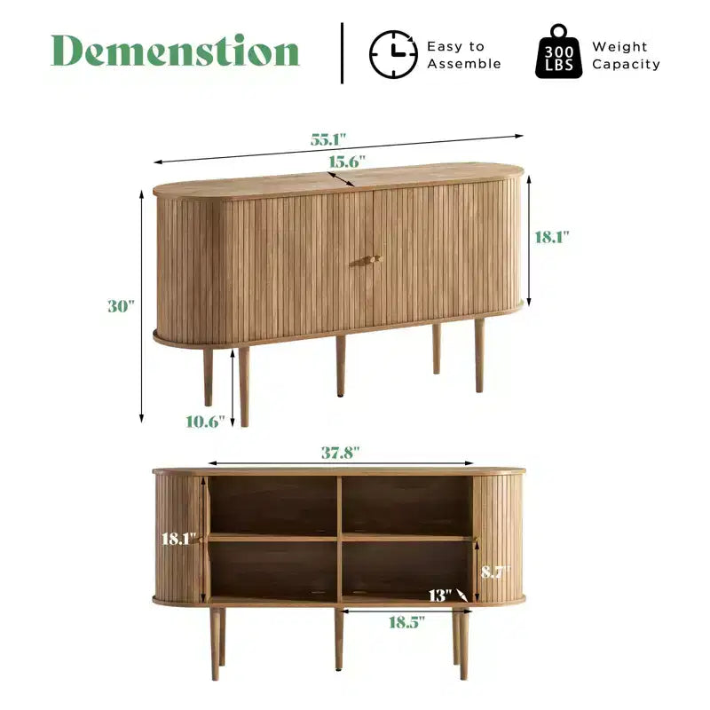 Meuble TV AMERLIFE 55, Console Moderne Mid-Century avec Porte Coulissante, Pieds en Bois Massif