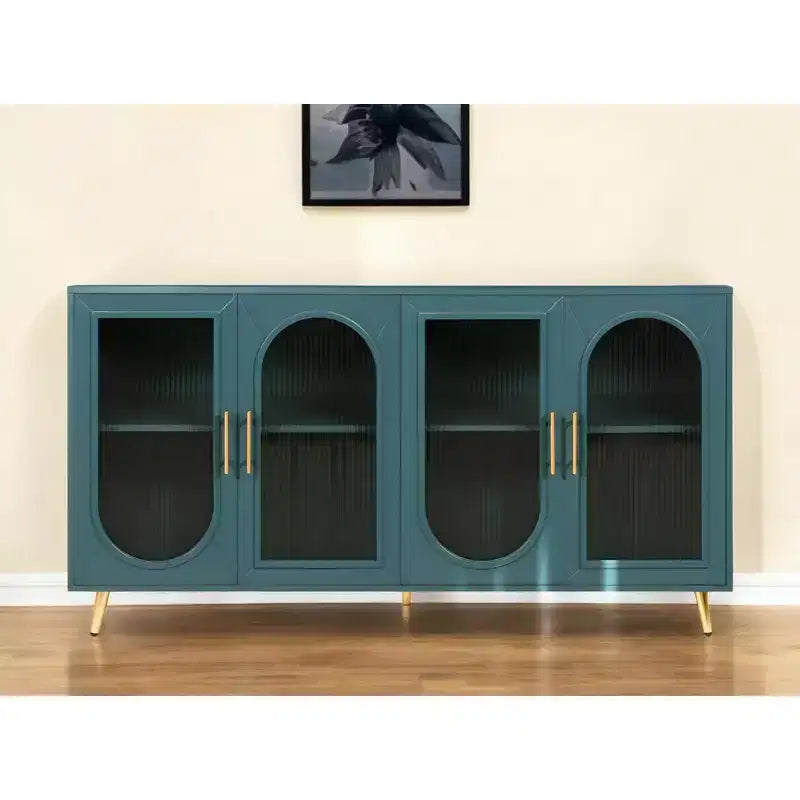 HomeRoots Buffet quatre portes texturé côtelé bleu sarcelle 60