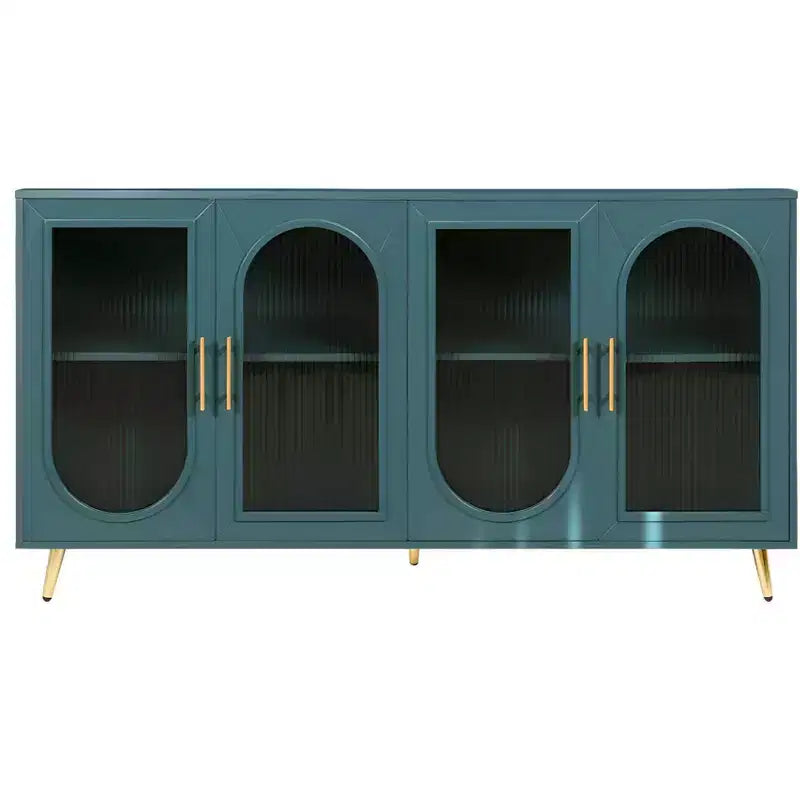 HomeRoots Buffet quatre portes texturé côtelé bleu sarcelle 60