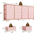 Meuble TV extra-large de 160 cm avec 14 tiroirs en tissu et prises/ports USB intégrés, meuble multimédia pour téléviseurs de 65 à 75 pouces, organisateur de rangement pour chambre à coucher