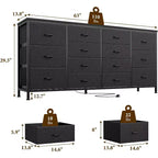 Meuble TV extra-large de 160 cm avec 14 tiroirs en tissu et prises/ports USB intégrés, meuble multimédia pour téléviseurs de 65 à 75 pouces, organisateur de rangement pour chambre à coucher