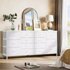 Meuble TV extra-large de 160 cm avec 14 tiroirs en tissu et prises/ports USB intégrés, meuble multimédia pour téléviseurs de 65 à 75 pouces, organisateur de rangement pour chambre à coucher