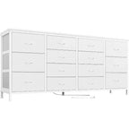 Meuble TV extra-large de 160 cm avec 14 tiroirs en tissu et prises/ports USB intégrés, meuble multimédia pour téléviseurs de 65 à 75 pouces, organisateur de rangement pour chambre à coucher
