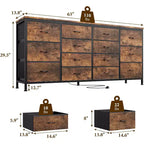 Meuble TV extra-large de 160 cm avec 14 tiroirs en tissu et prises/ports USB intégrés, meuble multimédia pour téléviseurs de 65 à 75 pouces, organisateur de rangement pour chambre à coucher