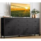 63 Extra-Wide TV Stand Dresser with 14 Fabric Drawers & Built-in Power/USB  Entertainment Center for 65-75 TVs, Bedroom Storage Organizer