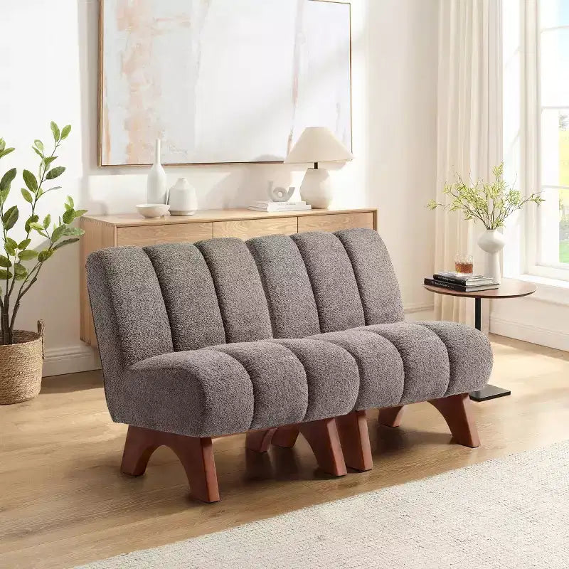Chaise d'appoint sans accoudoirs Art Leon en tissu polaire avec pieds en bois d'hévéa