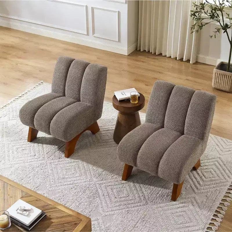 Chaise d'appoint sans accoudoirs Art Leon en tissu polaire avec pieds en bois d'hévéa