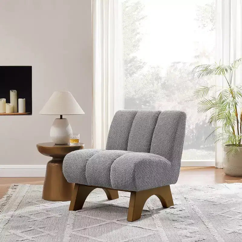 Chaise d'appoint sans accoudoirs Art Leon en tissu polaire avec pieds en bois d'hévéa