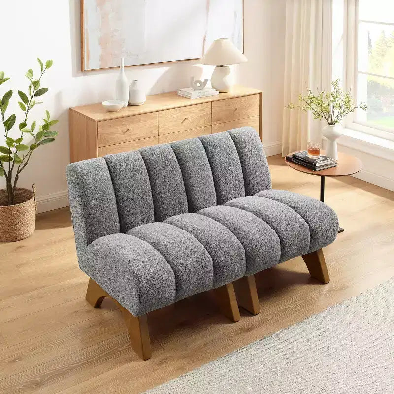 Chaise d'appoint sans accoudoirs Art Leon en tissu polaire avec pieds en bois d'hévéa